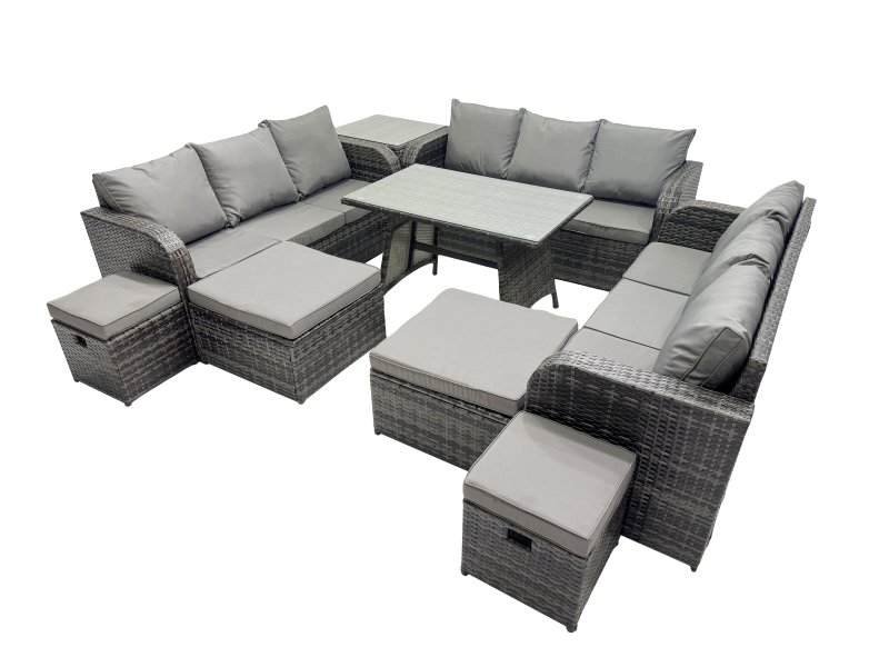 Fimous Garden Rattan Outdoor Furniture Set 13 Seater with 3 Seater Sofa 4 Stools Side Table Dark Grey