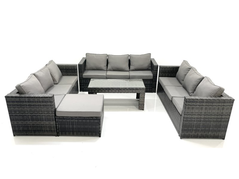 Fimous Outdoor Garden Furniture Set 10 Seater Rattan Sofa Set with Coffee Table Big Footstool Dark Grey Mixed