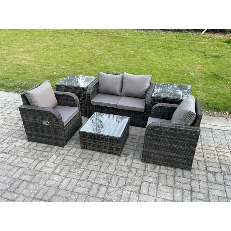Fimous Wicker PE Rattan Garden Furniture Set Outdoor Lounge Sofa Set with Love Sofa Square Coffee Table 2 Side Tables Dark Grey Mixed