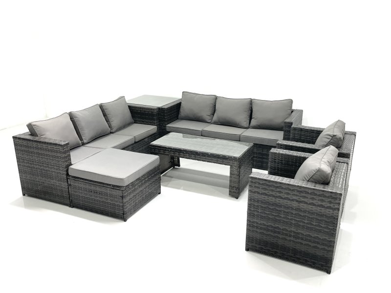 Fimous Rattan Garden Furniture Sofa Set with Coffee table Armchair Side Table Big Footstool Dark Grey Mixed