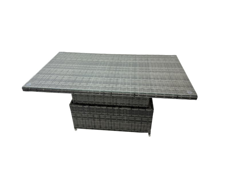 Fimous 7-seater Patio Height Adjustable Rising Lifting Table Sofa Sets Rattan Garden Furniture Dining Set with 3 Stools Side Table Dark Grey Mixed