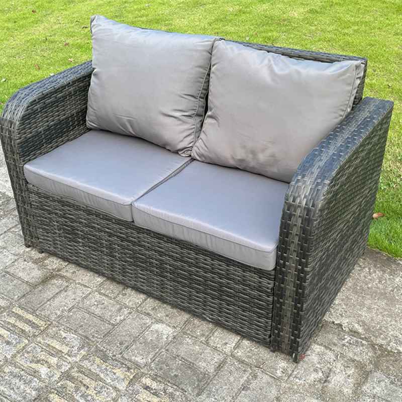 Fimous Dark Grey Mix PE Wicker Rattan Garden Furniture Set Sofa Set Reclining Adjustable Chair 4 Seater