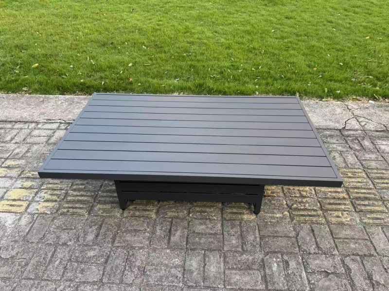 Fimous Aluminum Outdoor Patio Furniture Set Modern Patio Conversation Sets with Adjustable Rising Lifting Dining Table Big Footstool Side Table Dark Grey