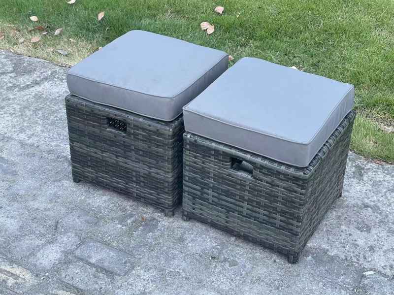 Fimous 6pc Rattan Sofa Garden Furniture Outdoor Patio Set with 2 Small Footstools Double Seat Sofa Dark Grey Mixed