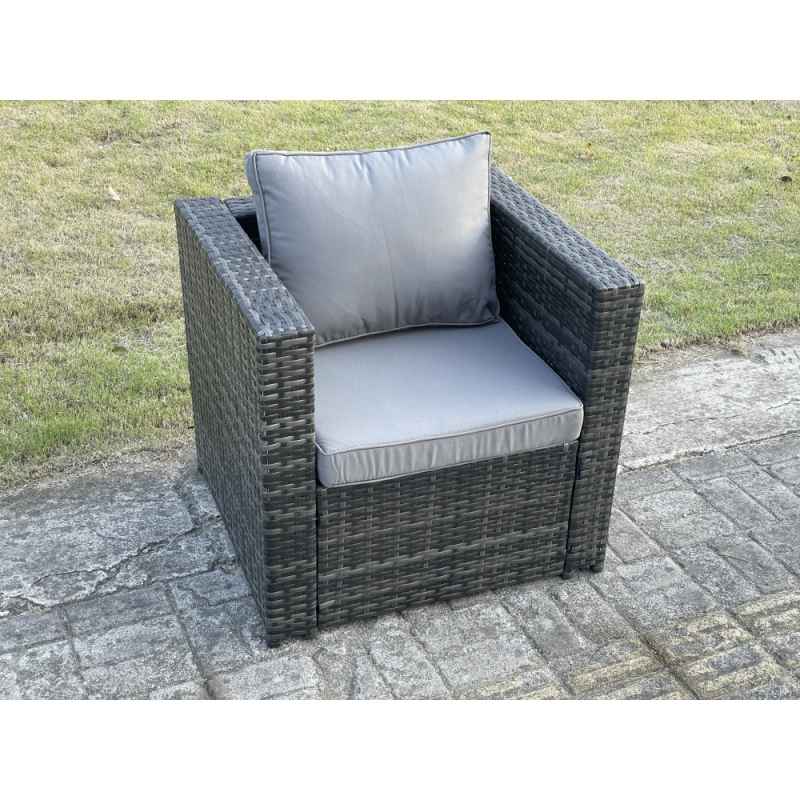 Fimous 5 PCS Outdoor Lounge Sofa Set Wicker PE Rattan Garden Furniture Set with Armchair Square Coffee Table 2 Small Footstools Dark Grey Mixed
