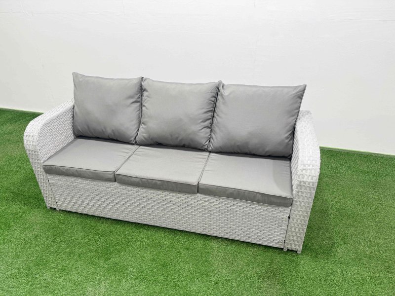 Fimous PE Rattan Lounge Sofa Set 10 Seater Outdoor Garden Furniture Set with Dining Table 3 Seater Sofa 2 Big Footstools Light Grey