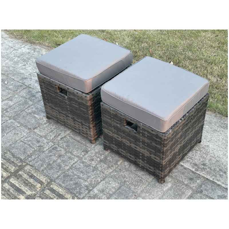Fimous Dark Grey PE Wicker Rattan Garden Furniture Set Love Sofa Reclining Chair Outdoor Rectangular Dining Table Stools 6 Seater