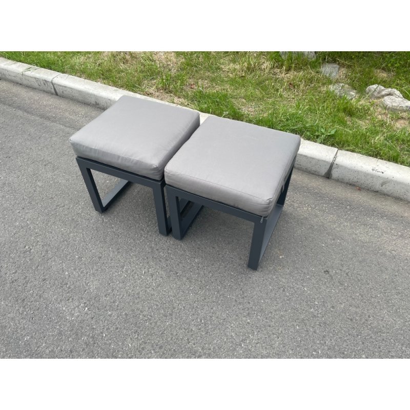 Fimous Aluminum 2 PC Small Footstool Outdoor Garden Furniture With Seat Cushion Patio Furniture Dark Grey