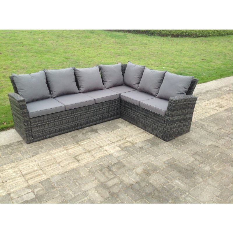Fimous 9 Seater High Back Rattan Garden Furniture Set Corner Sofa With Oblong Dining Table Big And Small Stool