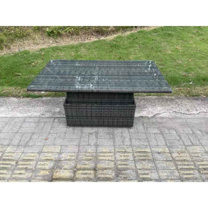 Fimous Patio Garden Dining Set Outdoor Rattan Furniture Lounge Sofa Height Adjustable Rising lifting Table With Side Table Big Footstool Dark Grey Mixed