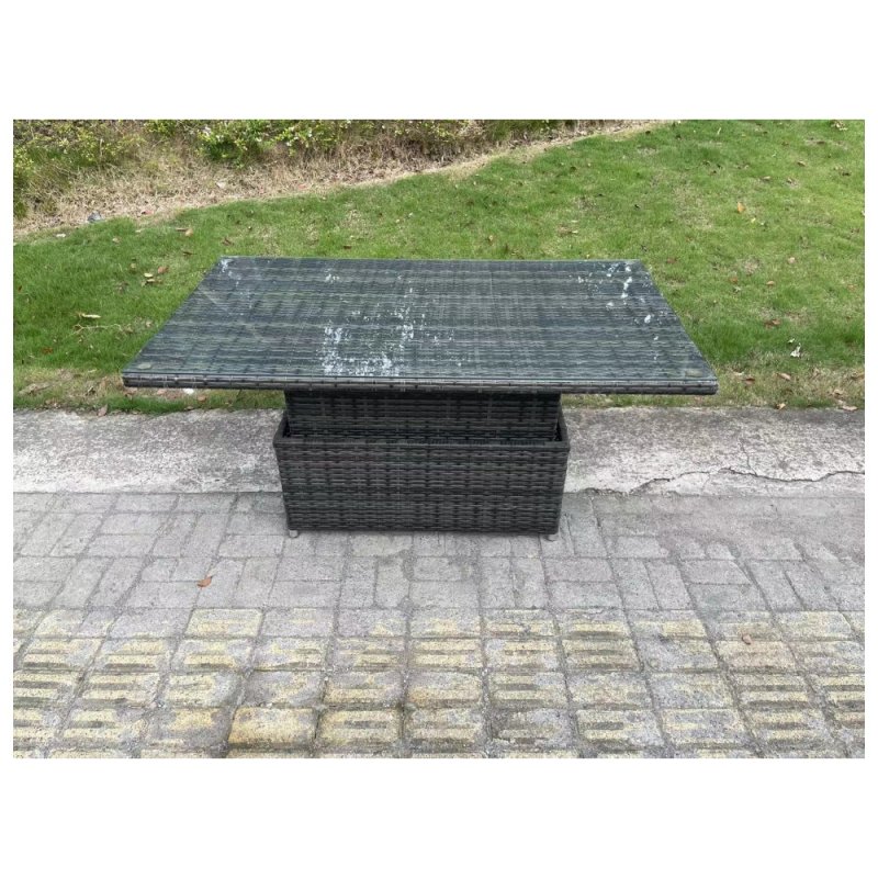 Fimous Rattan Garden Outdoor Furniture 3 PC Love Sofa Set Patio Adjustable Rising lifting Dining Table With 2 Side Tables