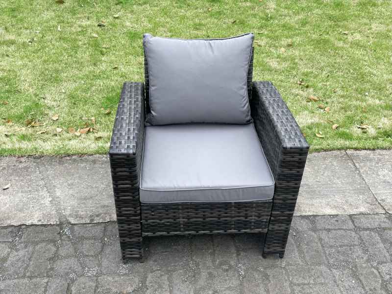 Fimous Wicker PE Rattan Garden Dining Set Outdoor Furniture Sofa with Rectangular Dining Table Love Seat Sofa 2 Side Tables Big Footstool Dark Grey Mixed