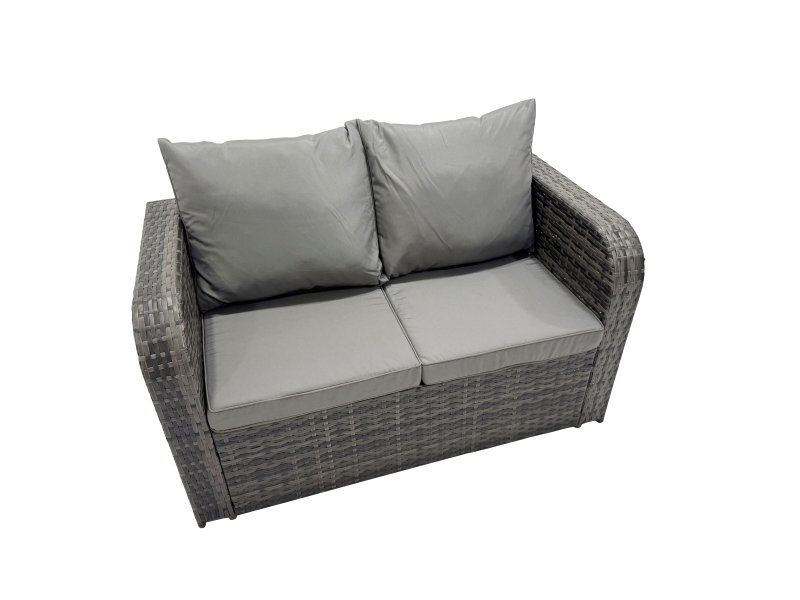 Fimous Garden Rattan Outdoor Furniture Set 6 Seater with Love Sofa 3 Seater Sofa 2 Side Table Big Stool Dark Grey