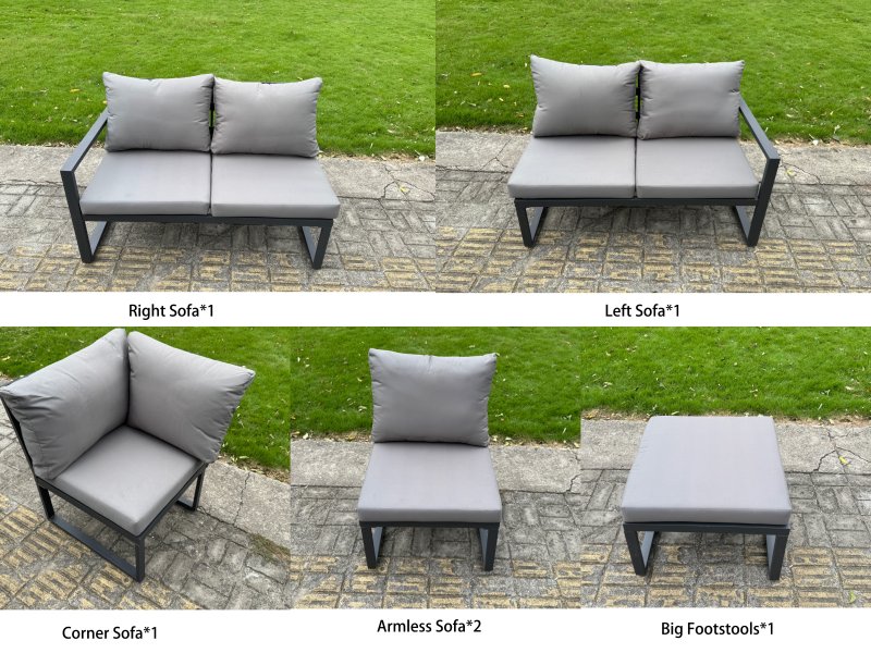 Fimous 11 Piece L-shaped Garden Furniture Set 12-Seater Aluminium Outdoor Dining Set with Adjustable Rising Lifting Dining Table 3 Chairs 2 Small Footstools Dark Grey