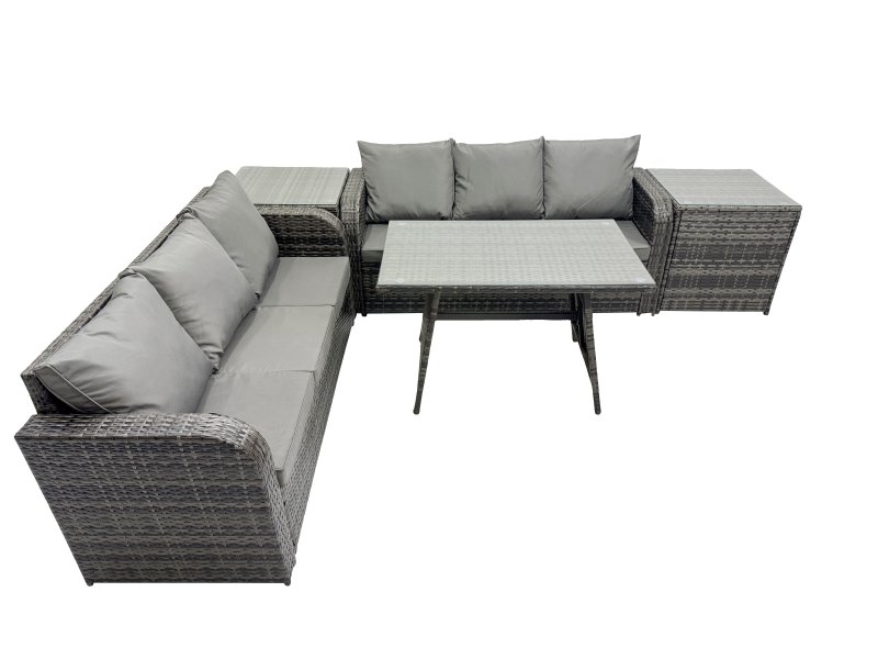 Fimous Garden Rattan Outdoor Furniture Set 6 Seater with 3 Seater Sofa 2 Side Table Dark Grey