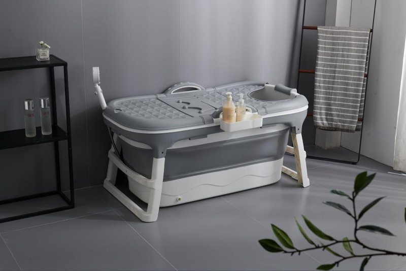 Fimous Foldable Adult Bathtub Body Spa Freestanding Soaking Tub Non-Slip Bathing Shower for Bathroom Grey