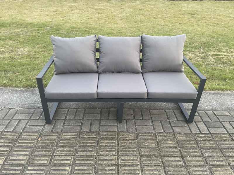 Fimous Aluminium Outdoor Garden Furniture Set Lounge Sofa Chair Square Coffee Table Sets with Side Table 3 Footstools Conservatory Set Dark Grey 7 Seater