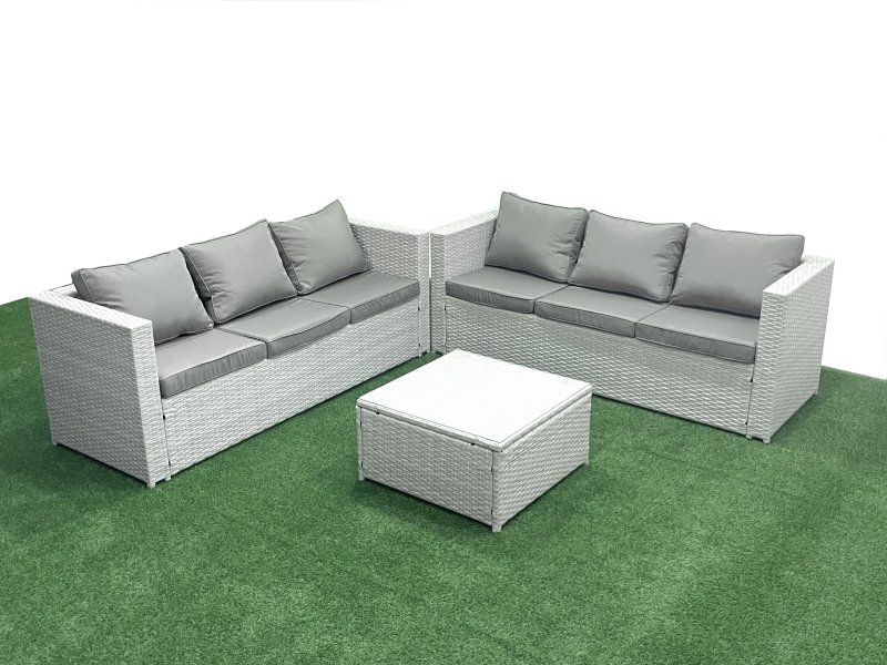 Fimous Rattan Garden Outdoor Furniture Set 6 Seater Rattan Garden Sofa Set Light Grey Mixed