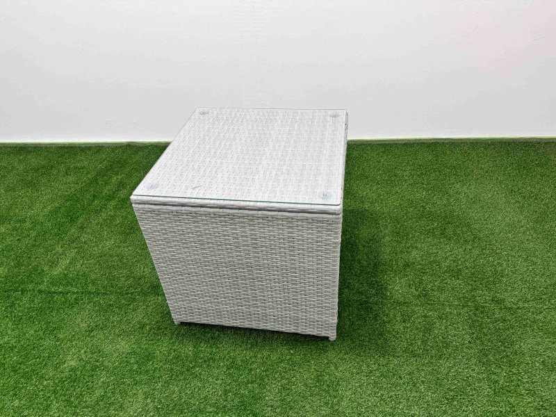 Fimous 7 PCs Rising Dining Table Set Rattan Furniture Set with 3 Seater Sofa 2 Big Footstools 2 Side Tables Light Grey