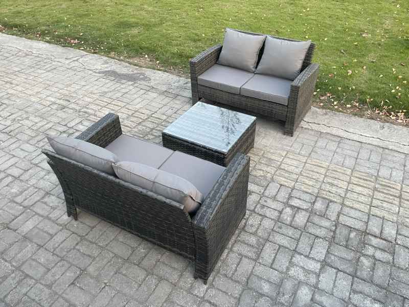 Fimous Rattan Garden Furniture Set 3 piece Patio Rattan Furniture Sofa Weaving Wicker includes 2 Double Seat Sofa and Coffee Table
