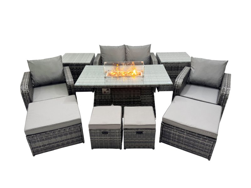 Fimous Garden Outdoor Rattan Furniture Set Rattan Reclining Chair Love Sofa with 4 Stool Side Table Dark Grey Mixed