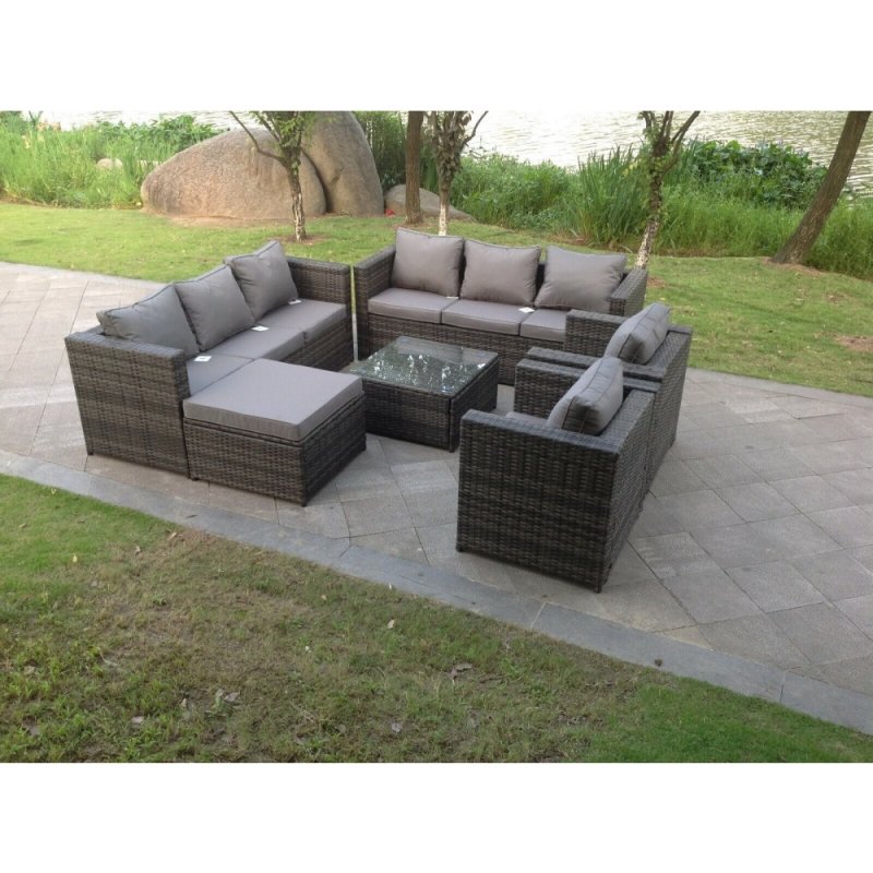 Fimous 9 Seater Dark Grey Mixed Rattan Garden Furniture Sofa Set Table Chair