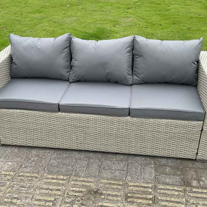 Fimous Wicker Rattan Garden Furniture Sofa Sets Outdoor Patio Coffee Table With Stools light grey