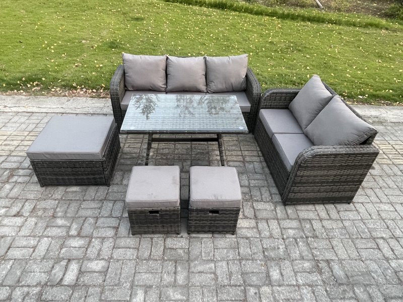Fimous Garden Furniture Sets 6 Pieces Wicker Rattan Furniture Manual Wicker Patio Sofa Patio Conversation Set Dark Grey Mixed