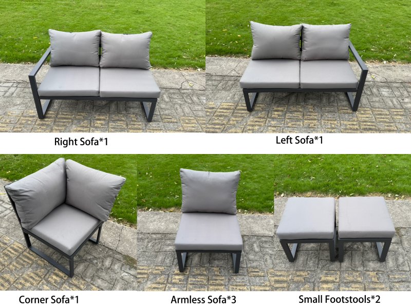 Fimous 7 Pieces Aluminium Garden Furniture Set with Cushions, Patio Furniture Set with Adjustable Rising Lifting Dining Table Dark Grey