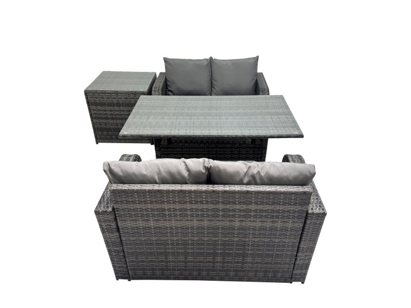 Fimous 4 Seat Outdoor Wicker PE Rattan Garden Furniture Set Dining Table Sofa Sets with Side Table Dark Grey Mixed