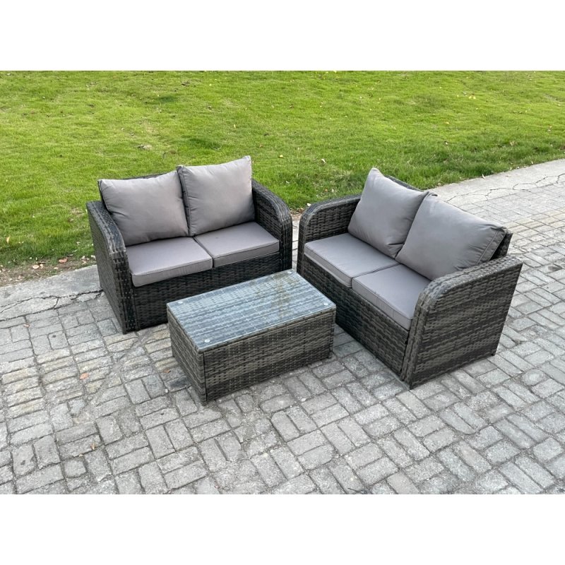 Fimous 4 Seater Outdoor Lounge Sofa Set Rattan Garden Furniture Set with Rectangular Coffee Table Dark Grey Mixed