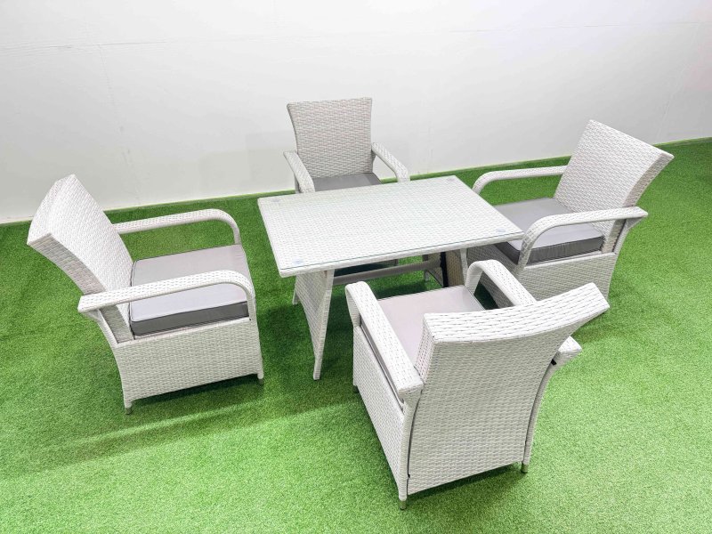 Fimous Outdoor Rattan Garden Furniture Set Patio 4 Chairs Plus Rectangular Dining Table Sets Light Grey Mixed