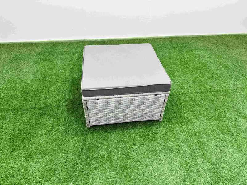 Fimous 6 PCs Rising Dining Table Set Rattan Furniture Set with 3 Seater Sofa 2 Small Footstools Big Footstool Light Grey