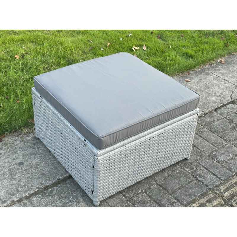 Fimous Light Grey Rattan Footstool Patio Outdoor Garden Furniture Accessory With Thick Dark Grey Cushion