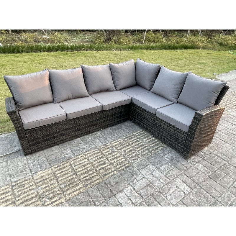 Fimous 8 Seater?Outdoor High Back Rattan Adjustable Rising Lifting Dining Table Corner Sofa Set Garden Furniture Set Dark Grey Mixed Right Hand