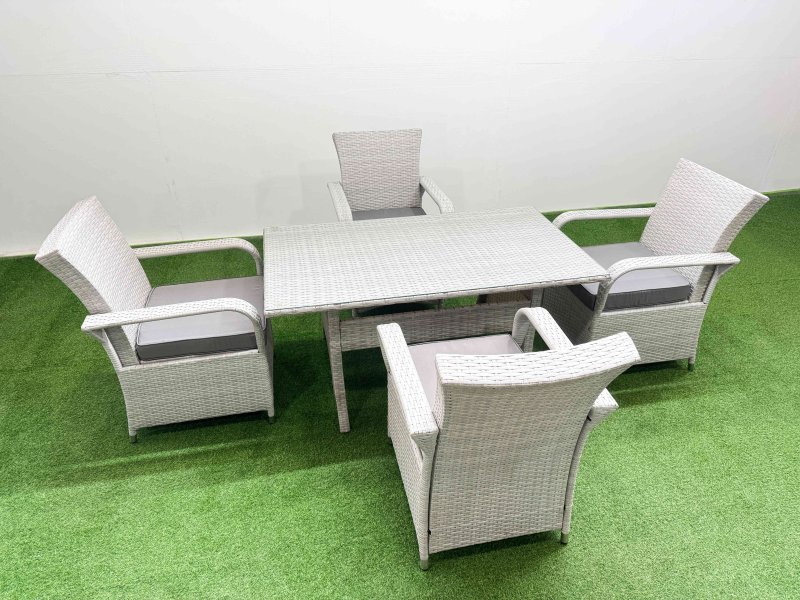 Fimous Rattan Garden Furniture Set with Rectangular Dining Table And Dining Chairs 4 Seater Light Grey Mixed
