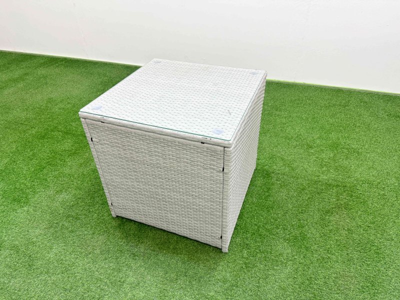 Fimous Light Grey PE Wicker Rattan Garden Furniture Set Sofa Set Reclining Chair Firepit Dining Table 6 Seater 2 Small Stools Side Table