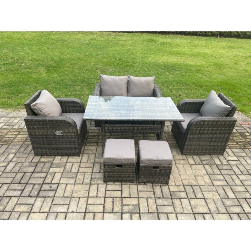 Fimous Rattan Garden Furniture 6 Piece Grey Patio Furniture Set Patio Conservatory 6 Seater Set Outdoor Rectangular Table and Chairs