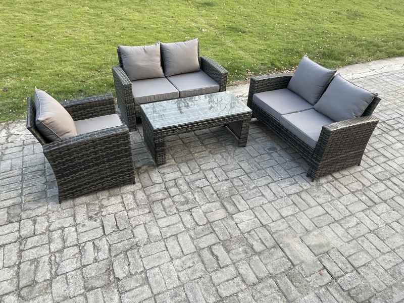 Fimous 4pcs Rattan Outdoor Garden Furniture Sofa Set Table & Chairs Dark Grey Mixed