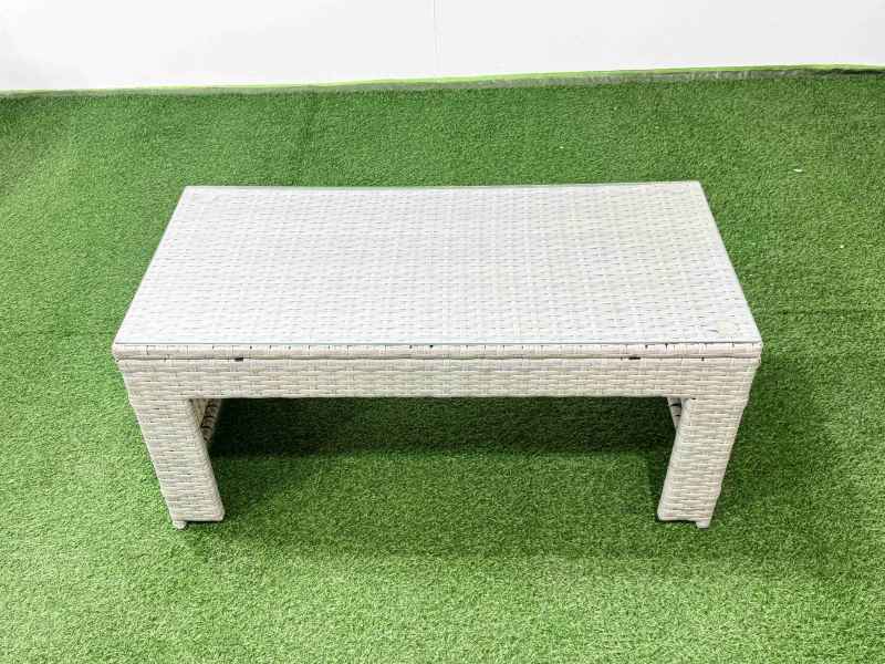 Fimous 8 Seater Garden Outdoor Rattan Furniture Set Rattan Corner Sofa Oblong Coffee Table Set with 2 Small Footstools Light Grey Mixed