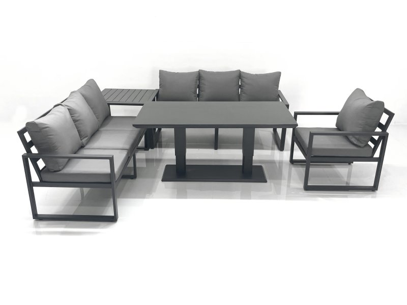 Fimous Outdoor Garden Furniture Set Aluminium Lounge Sofa Adjustable Rising Lifting Dining Table Sets with Side Table Dark Grey