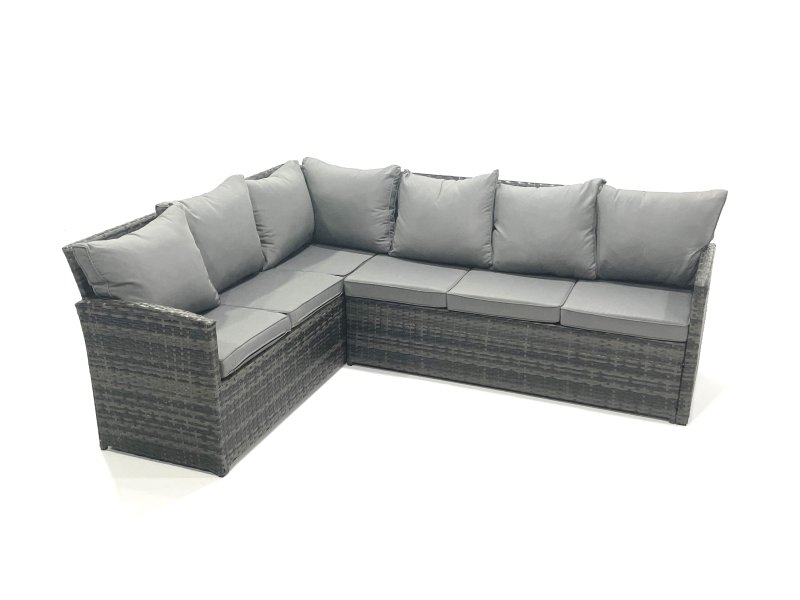 Fimous 9 Seater Rattan Lounge Corner Sofa Set Wicker PE Outdoor Garden Furniture Set with Coffee Table 2 Big Fotstools Dark Grey Mixed