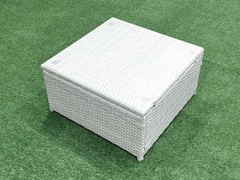 Fimous Wicker PE Rattan Sofa Garden Furniture Set with Armchair Square Coffee Table 2 Small Footstools Side Table Light Grey Mixed