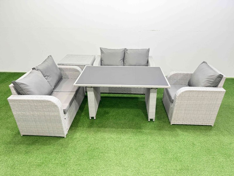 Fimous Rattan Sofa Outdoor Furniture with Dining Table,Side Table,Love Sofa Patio Furniture Light Grey 5 Seater