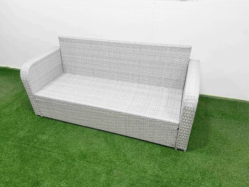 Fimous PE Rattan Lounge Sofa Set 12 Seater Outdoor Garden Furniture Set with Oblong Coffee Table 3 Seater Sofa 3 Stools Light Grey