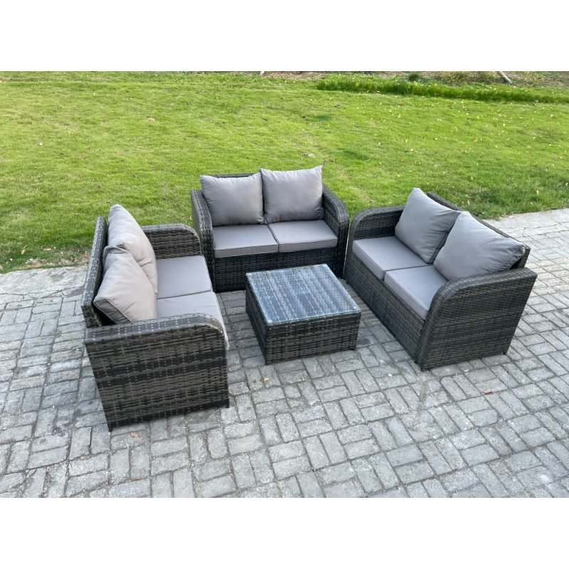Fimous Outdoor Garden Furniture Sets 6 Seater Wicker Rattan Furniture Sofa Sets with Square Coffee Table Love seat Sofa