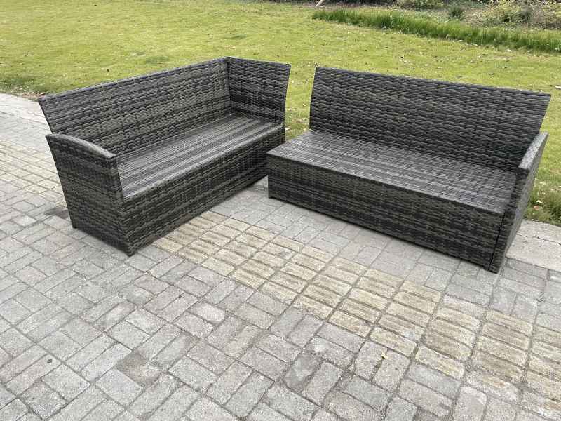 Fimous 6 Seater Outdoor Rattan Garden Furniture Set Corner Sofa Oblong Coffee Table Sets Dark Grey Mixed