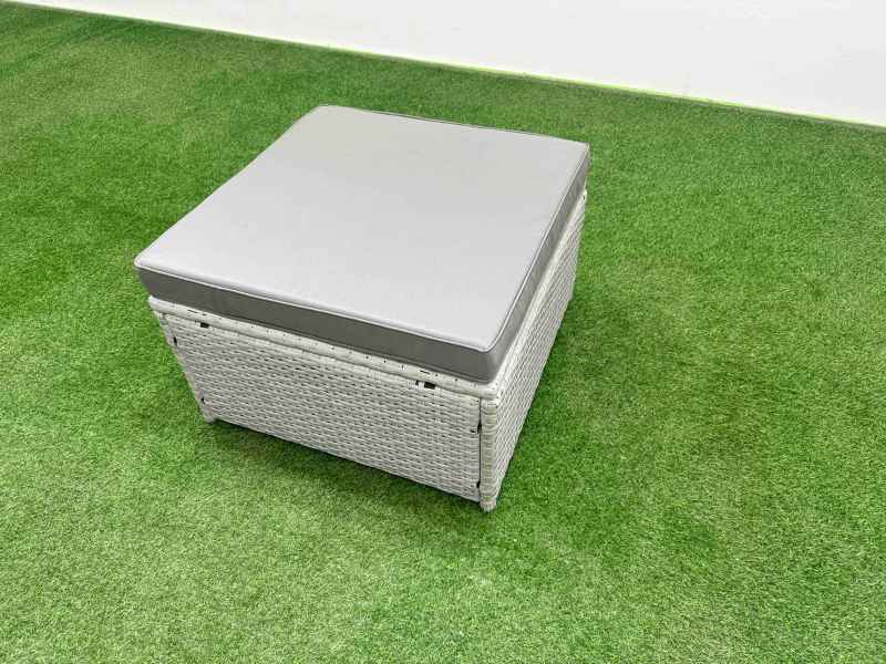 Fimous PE Rattan Lounge Sofa Set 10 Seater Outdoor Garden Furniture Set with Dining Table 3 Seater Sofa 2 Big Footstools Light Grey