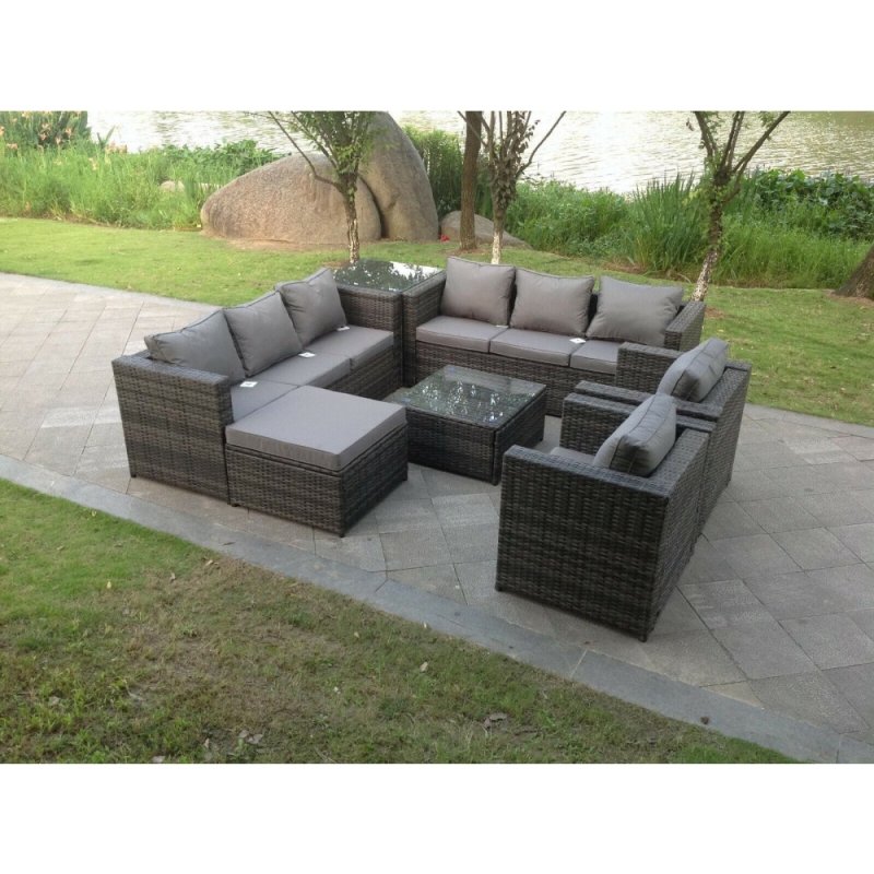 Fimous Indoor Outdoor Rattn Garden Furniture Sofa Set Table Chair Footstool Dark Grey Mixed