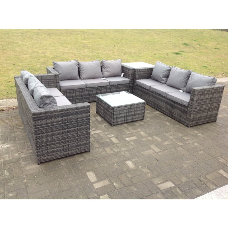 9 Seater U Shape Rattan Garden Furniture Set Patio Outdoor Lounge Sofa With Footstool Dark Grey Mixed